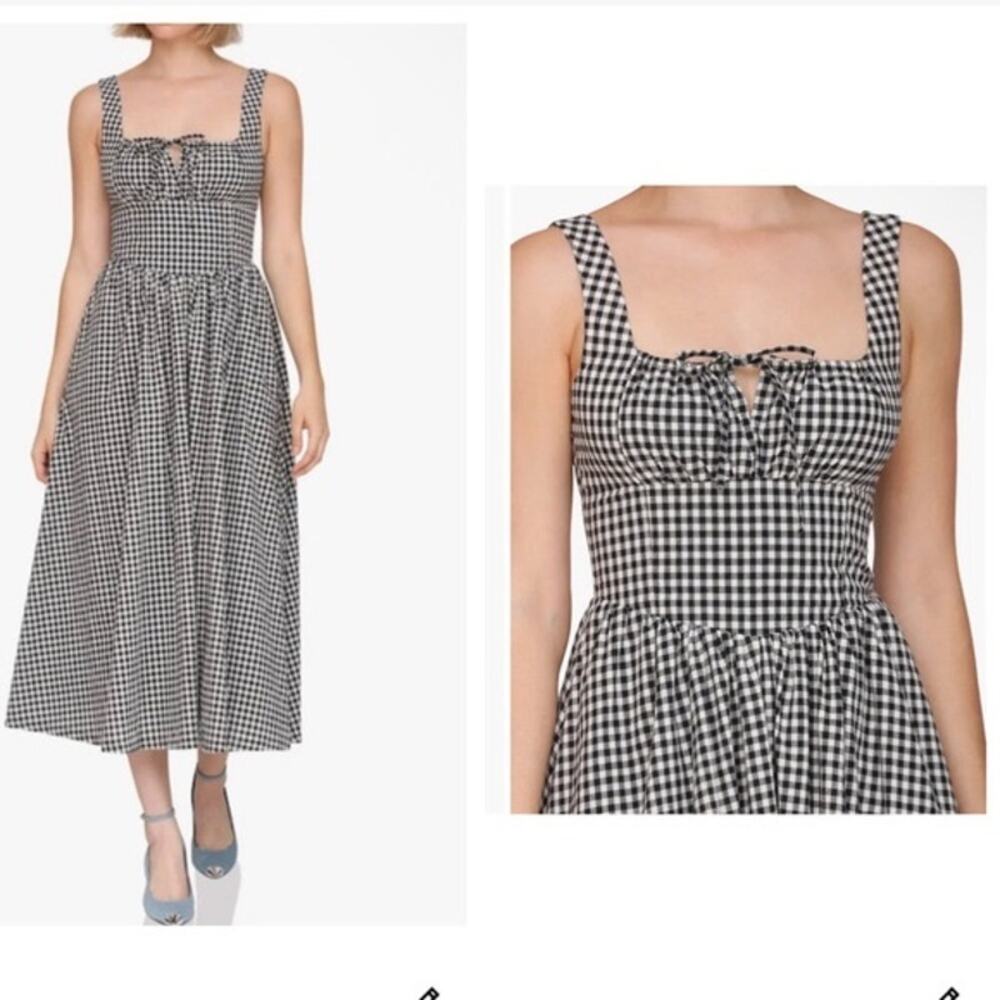 Anthropologie Avec Les Filles Ruched Sleeveless SquareNeck Midi Dress in Gingham